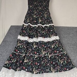 Mia Bella Floral Boho Prairie Dress Lace Trim Smocked Tiered Cottagecore Women’s